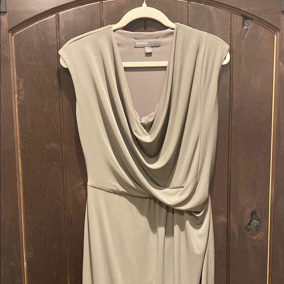 Elegant Cowl Neck Dress in Taupe - Picture 3 of 3
